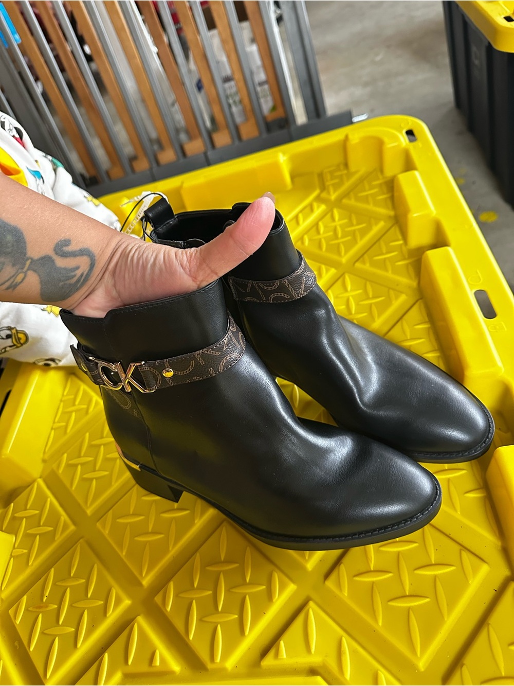 Calvin Klein Black Leather Ankle Boots with Logo Strap Accent